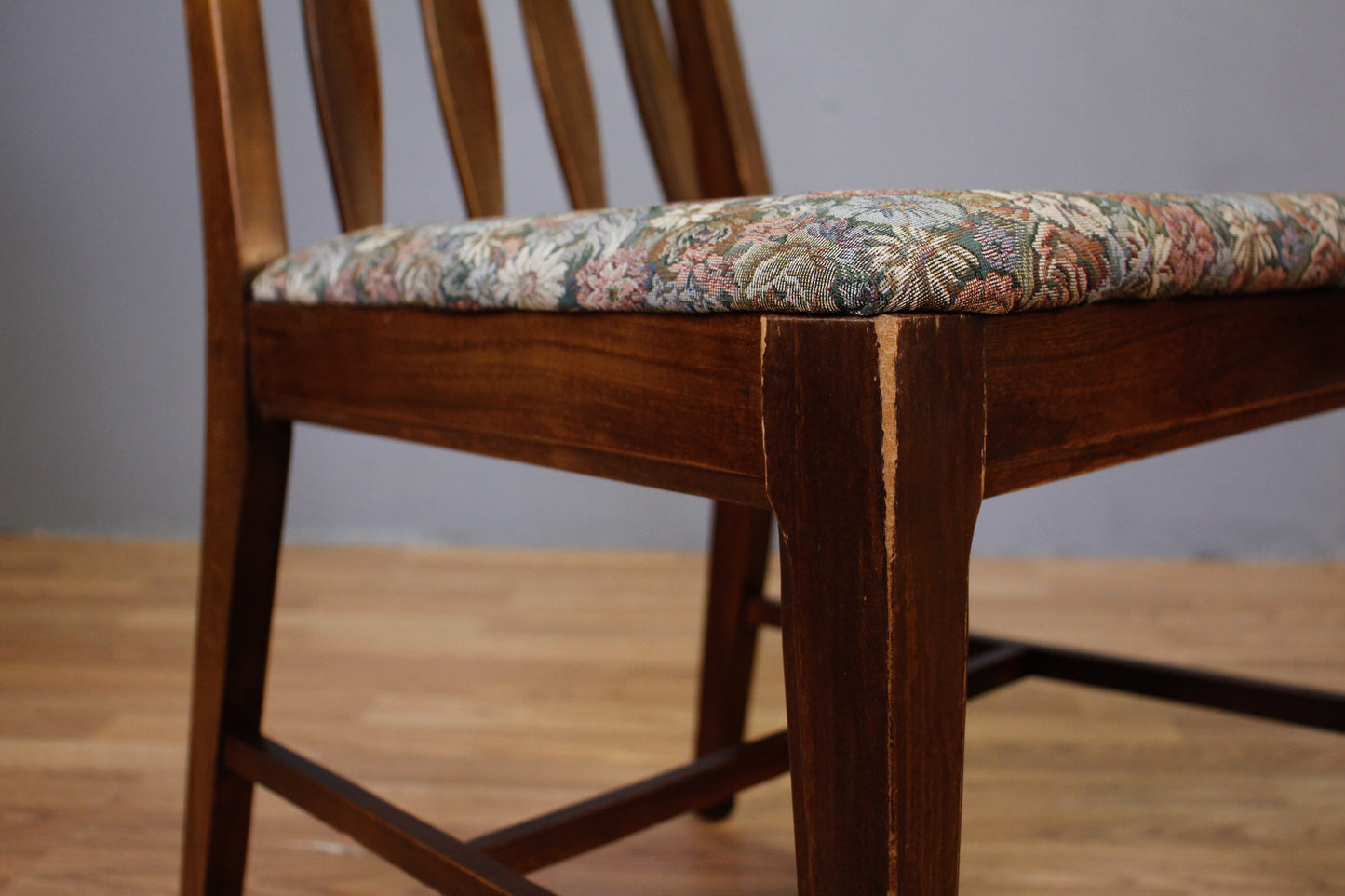 Mid Century Walnut & Floral Side Chair