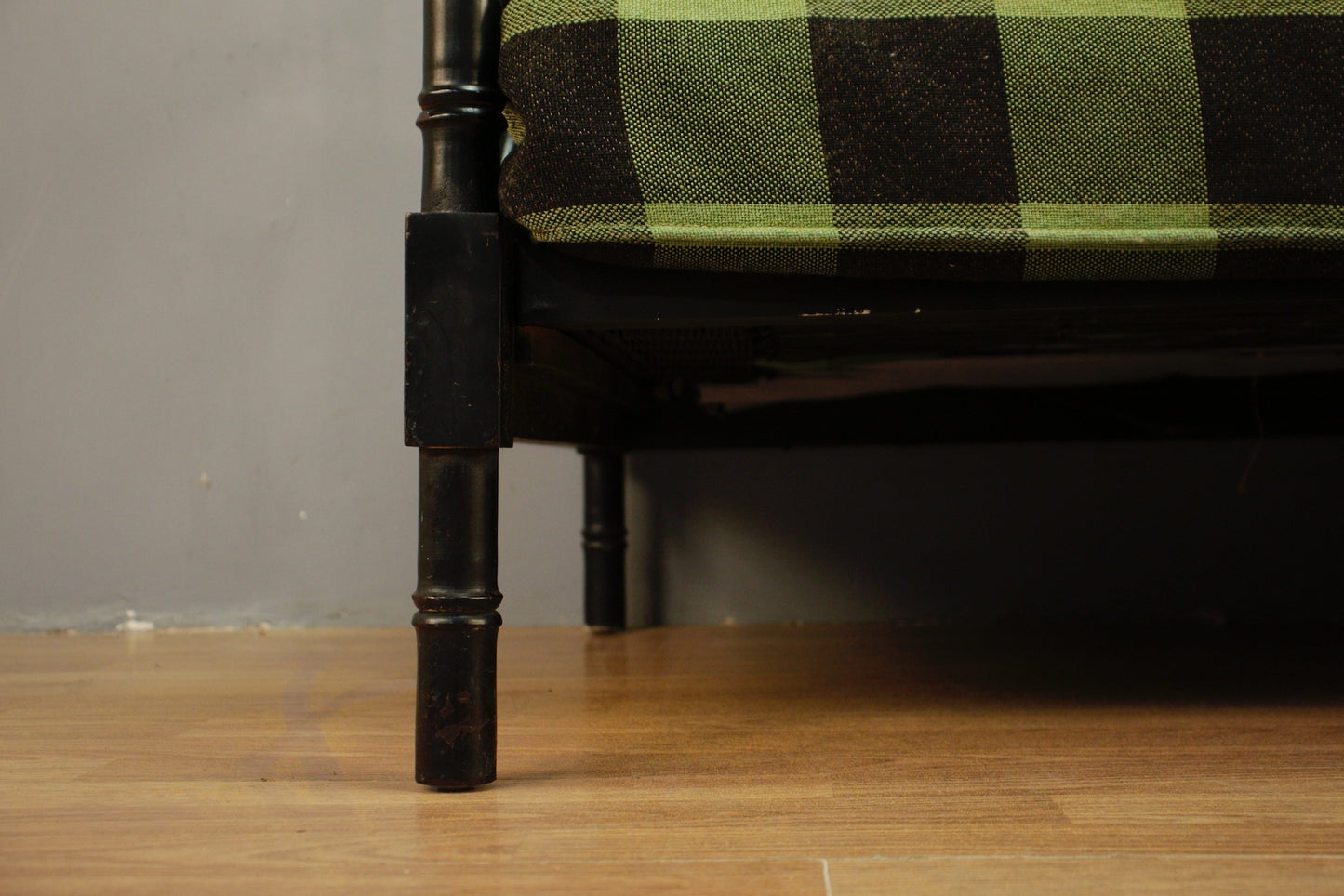 Green Gingham & Black Rattan Daybed Sofa - ONLINE ONLY