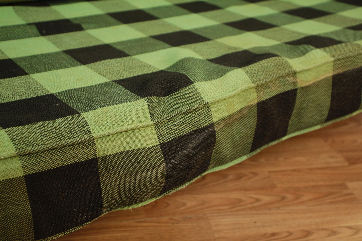 Green Gingham & Black Rattan Daybed Sofa - ONLINE ONLY