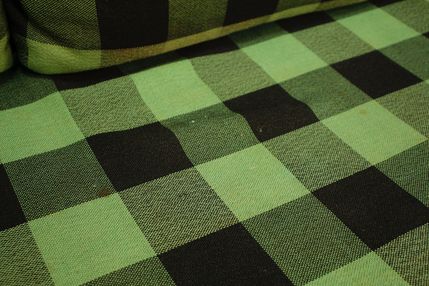 Green Gingham & Black Rattan Daybed Sofa - ONLINE ONLY