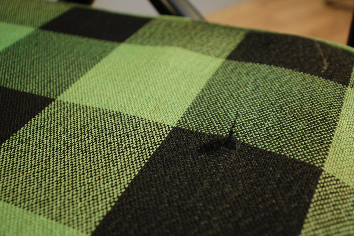 Green Gingham & Black Rattan Daybed Sofa - ONLINE ONLY