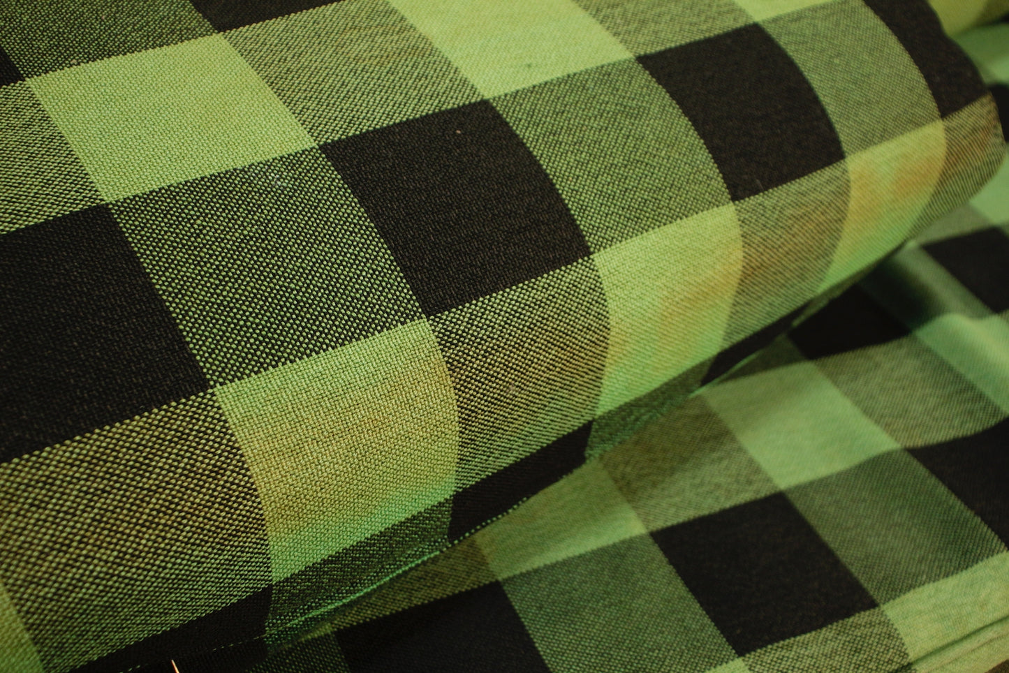 Green Gingham & Black Rattan Daybed Sofa - ONLINE ONLY