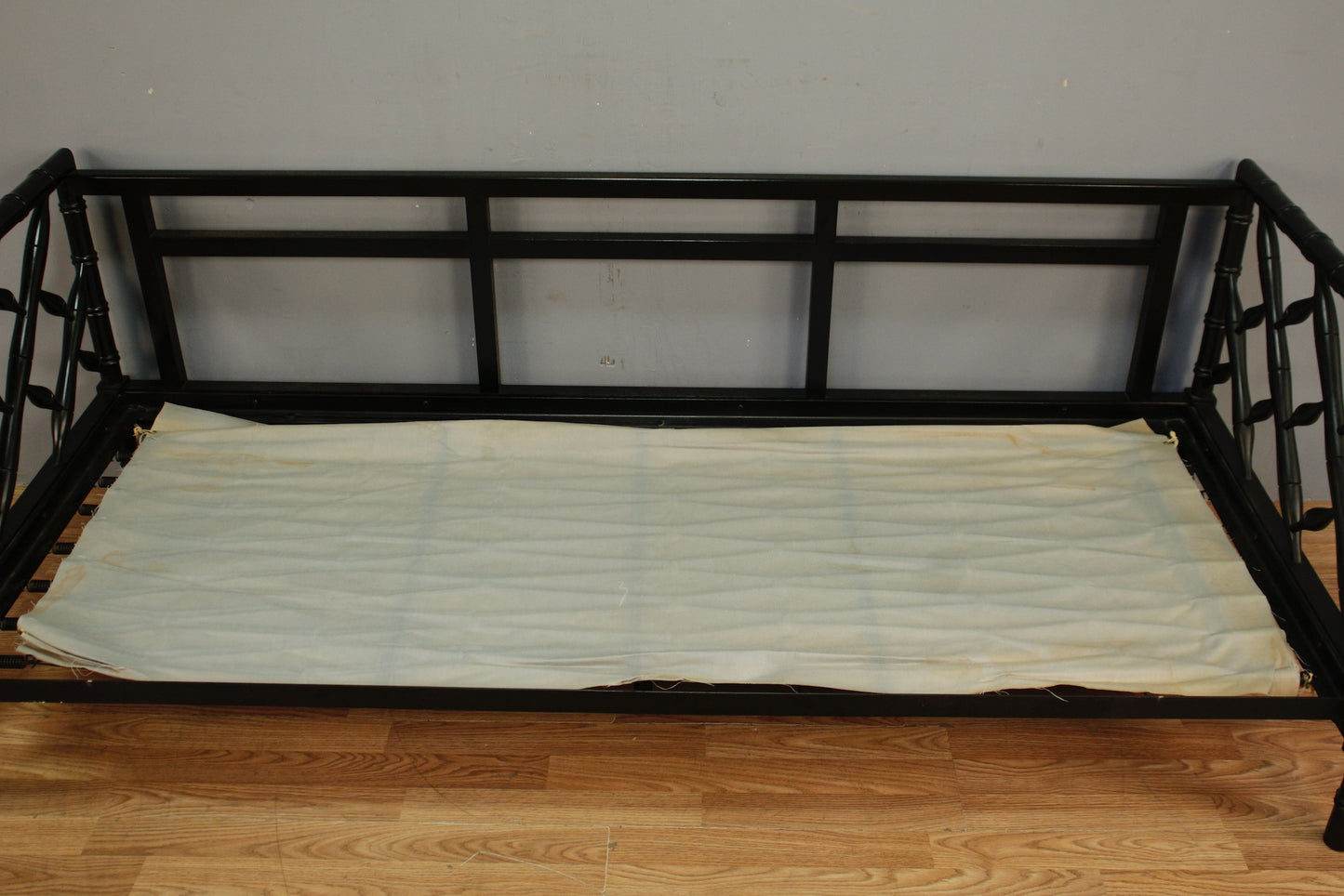 Green Gingham & Black Rattan Daybed Sofa - ONLINE ONLY