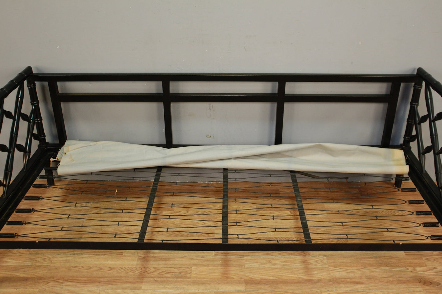 Green Gingham & Black Rattan Daybed Sofa - ONLINE ONLY