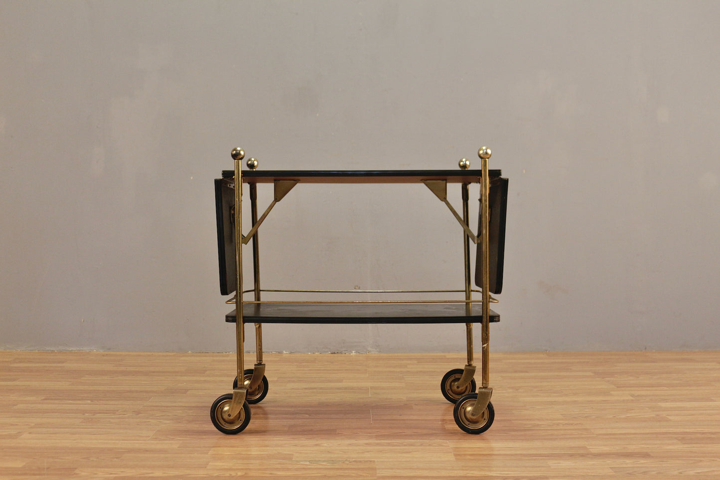 Black & Brass Drop-Leaf Bar Cart