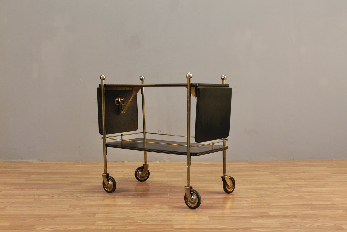 Black & Brass Drop-Leaf Bar Cart