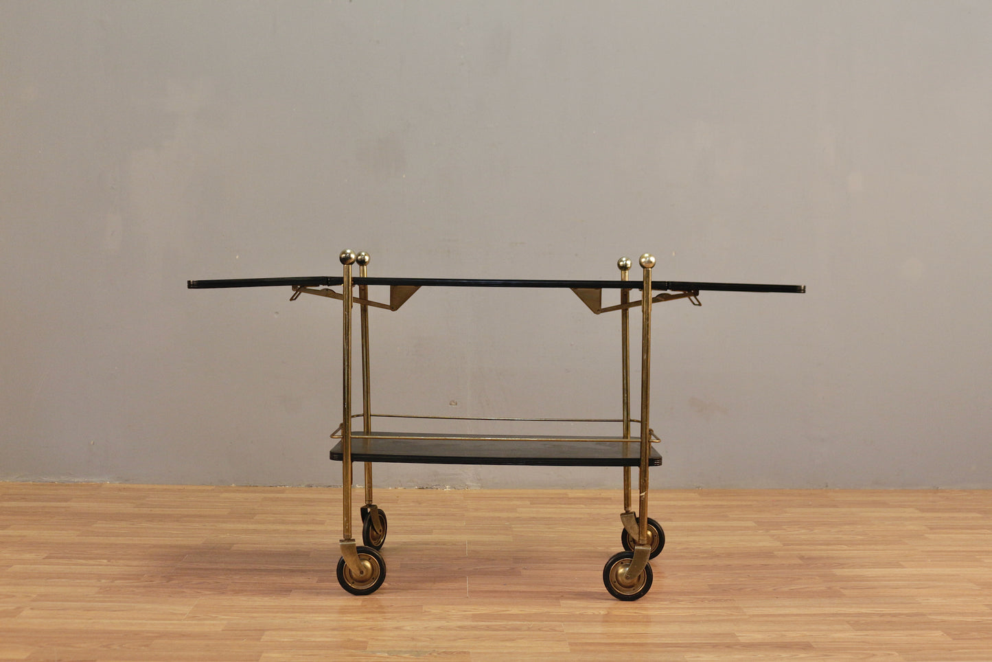 Black & Brass Drop-Leaf Bar Cart