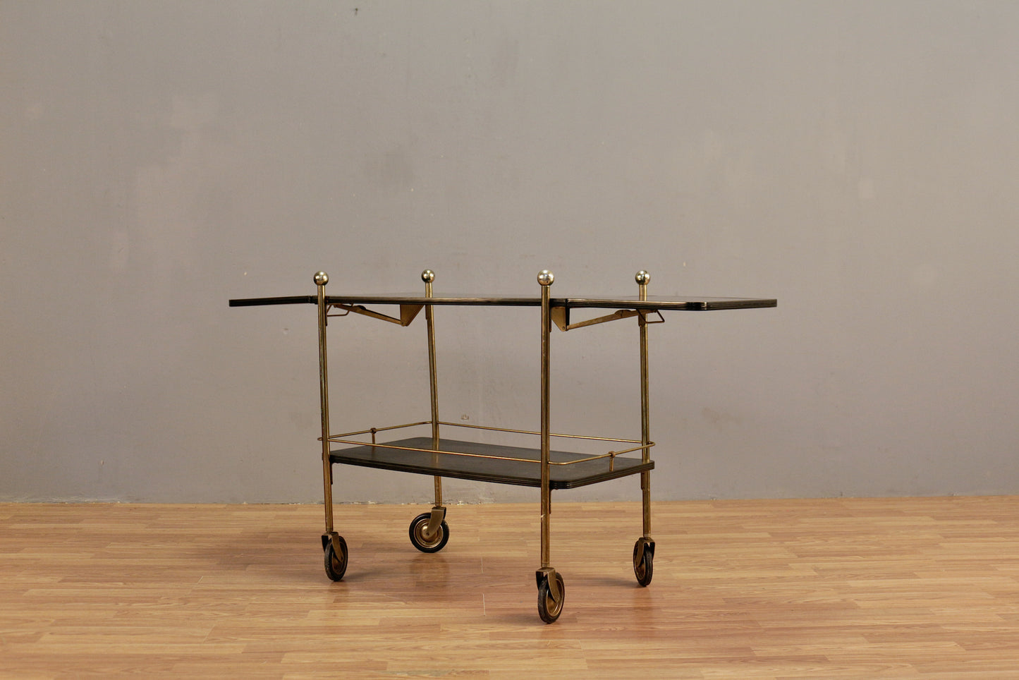 Black & Brass Drop-Leaf Bar Cart