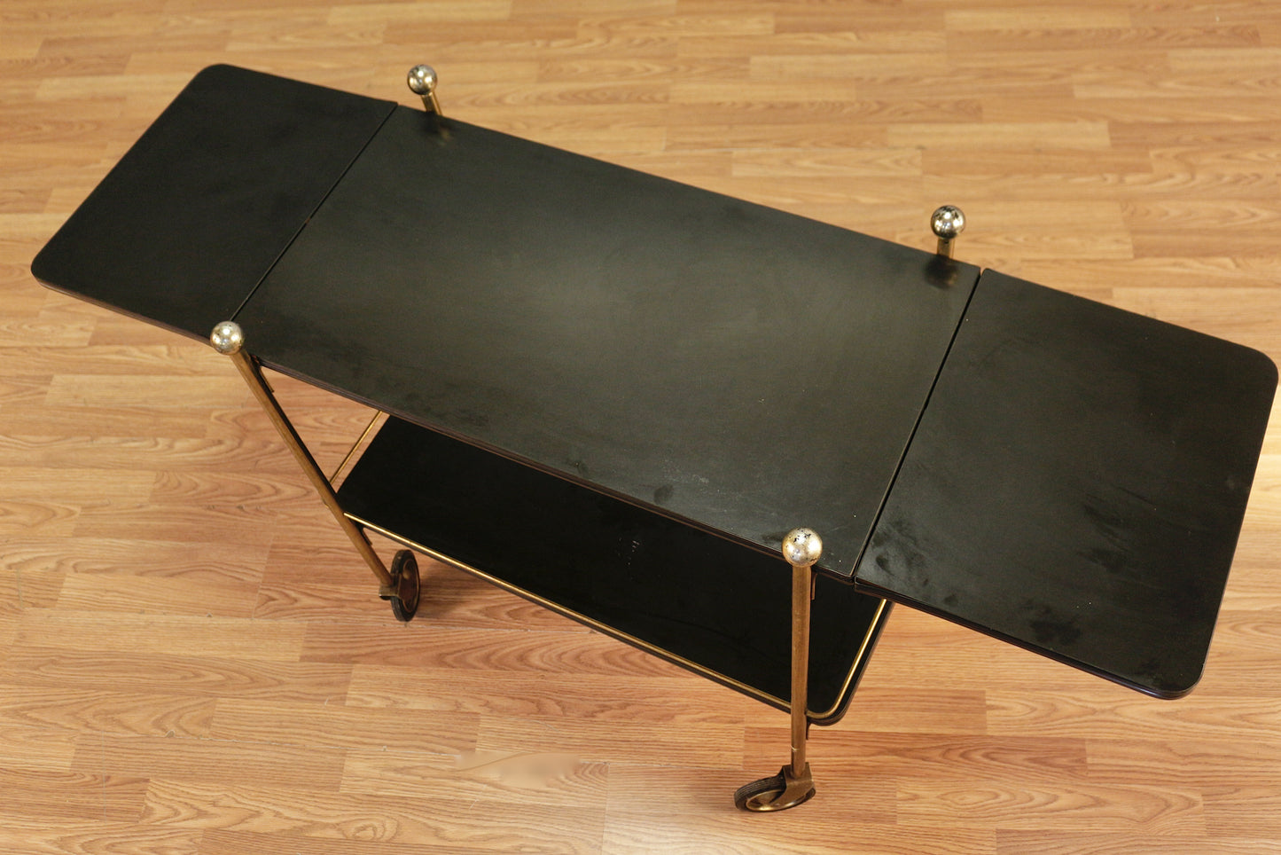 Black & Brass Drop-Leaf Bar Cart