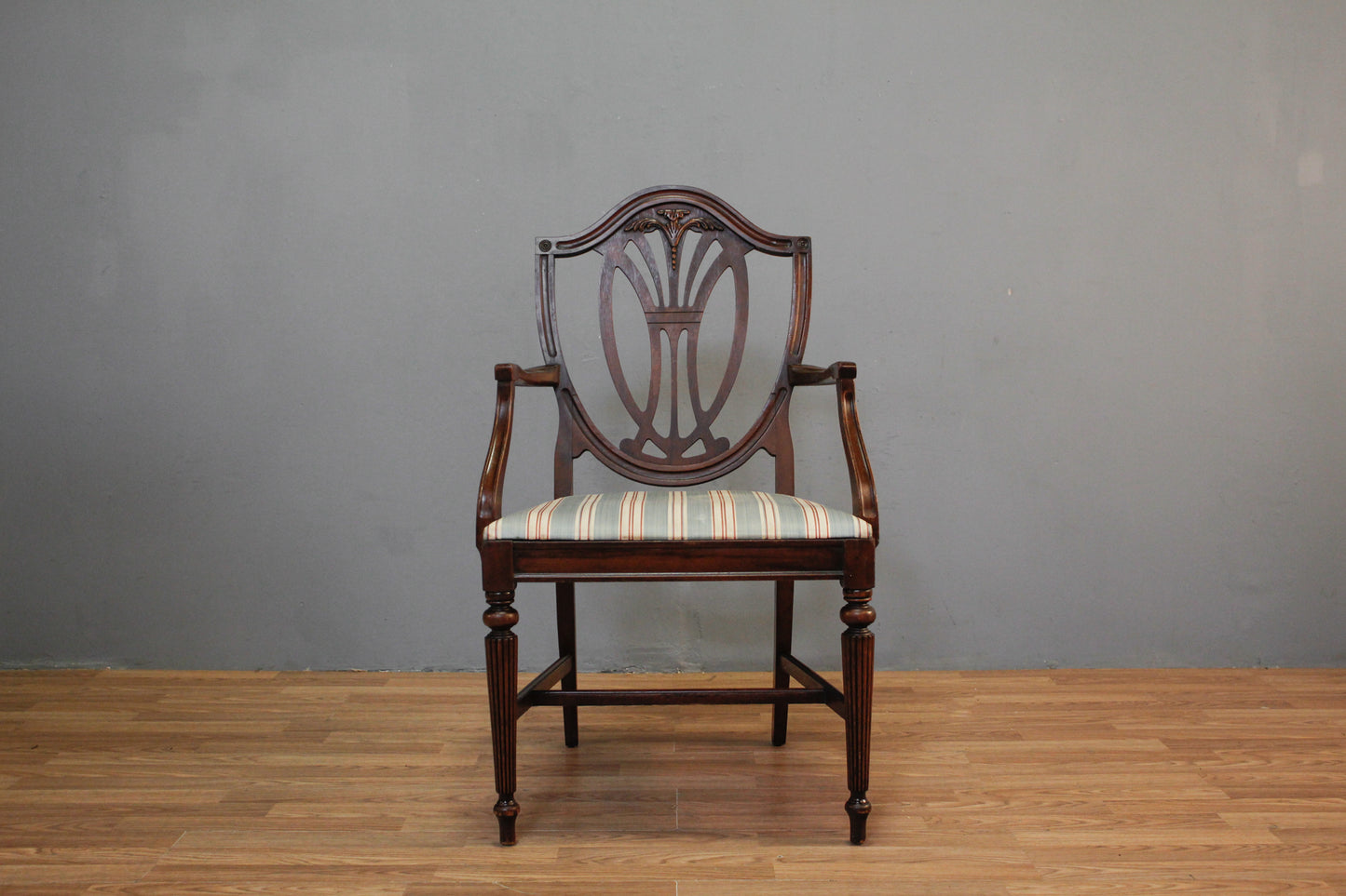 Elegant Dark Wood & Stripe Armchair