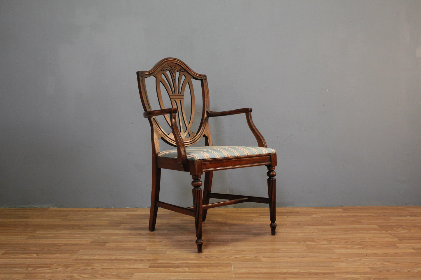 Elegant Dark Wood & Stripe Armchair