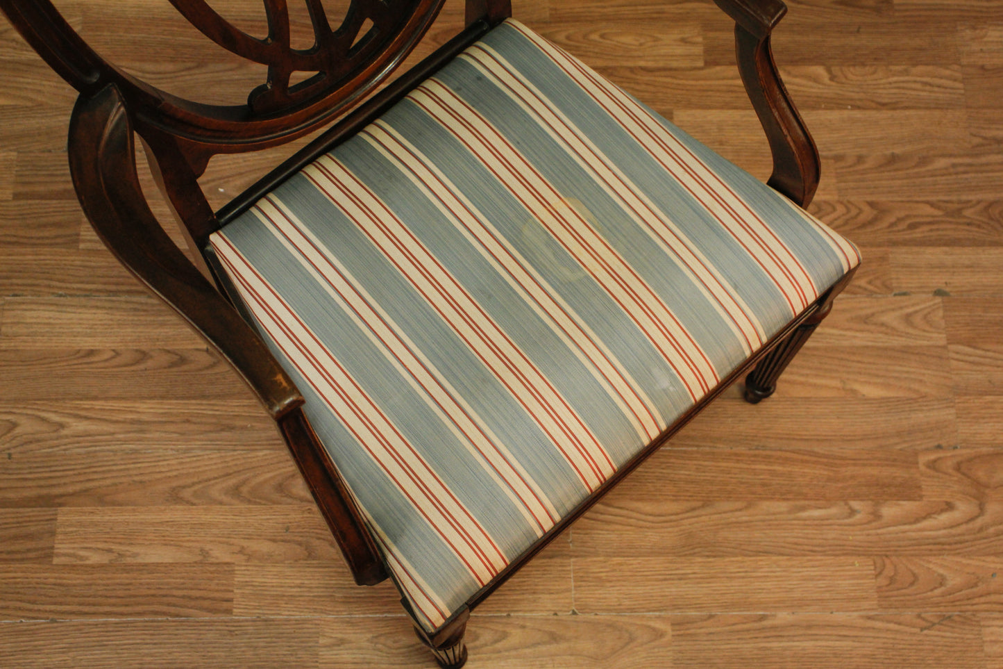 Elegant Dark Wood & Stripe Armchair