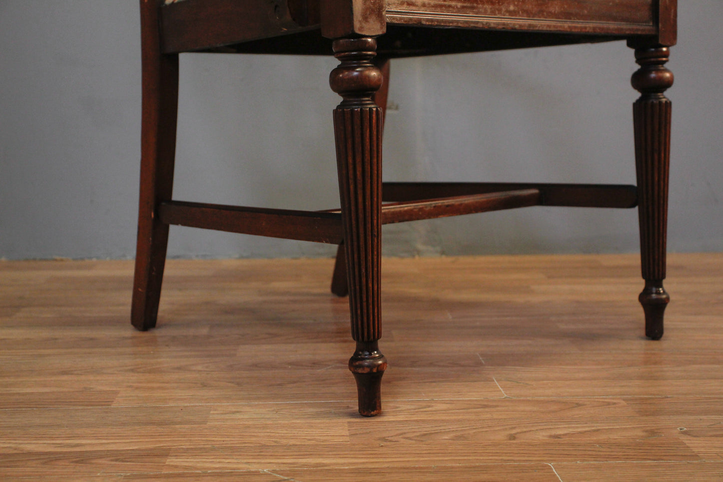 Elegant Dark Wood & Stripe Armchair
