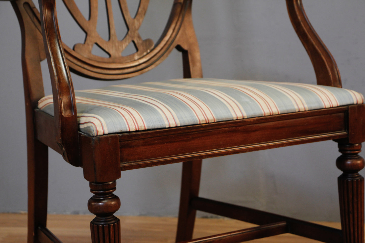 Elegant Dark Wood & Stripe Armchair