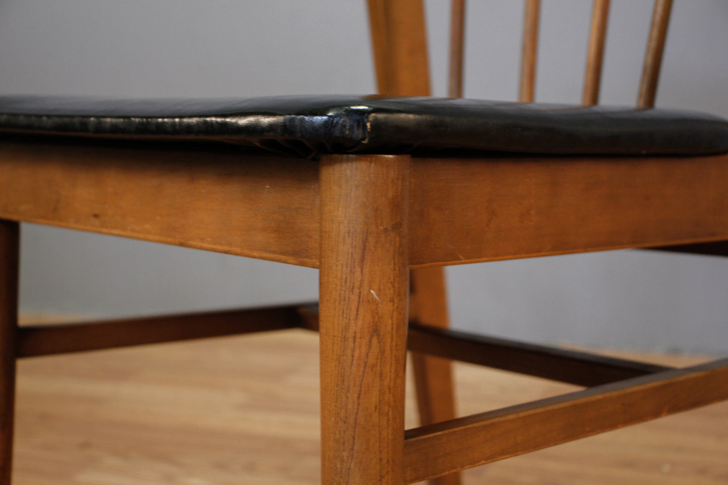 Hooker Walnut & Black Vinyl Side Chair