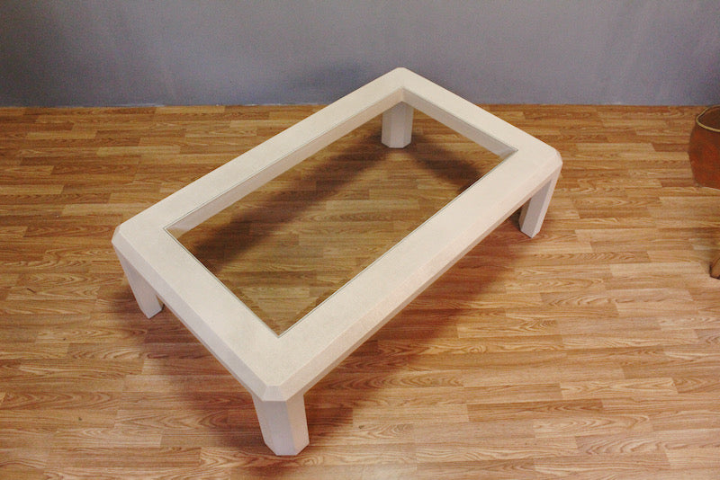 Large White Grasscloth & Glass Coffee Table - ONLINE ONLY