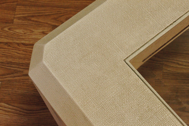 Large White Grasscloth & Glass Coffee Table - ONLINE ONLY
