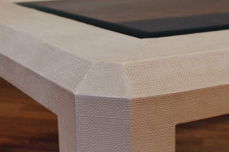 Large White Grasscloth & Glass Coffee Table - ONLINE ONLY