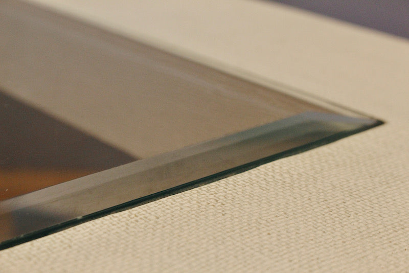 Large White Grasscloth & Glass Coffee Table - ONLINE ONLY