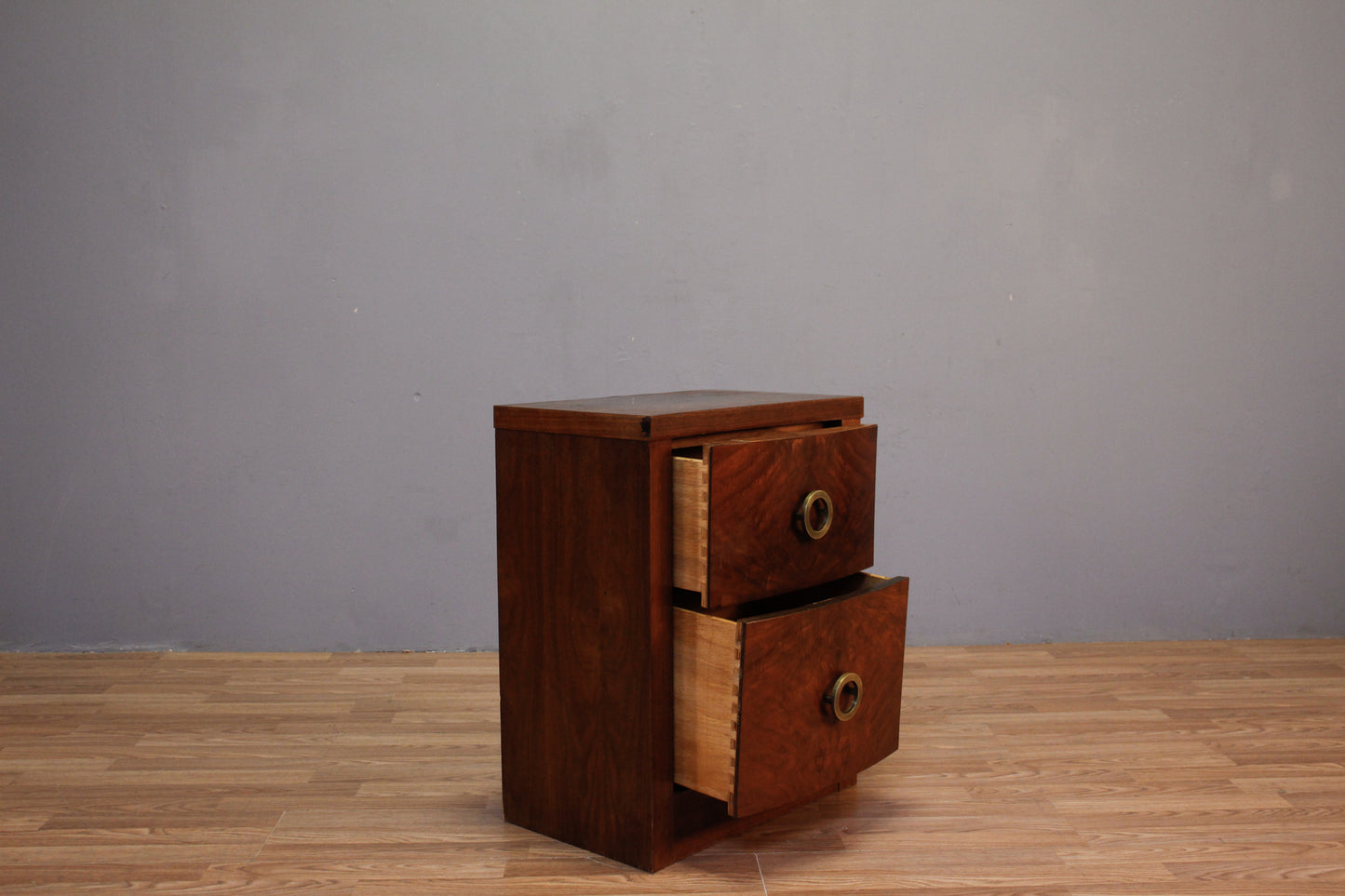 Art Deco Burl 2-Drawer Nightstand