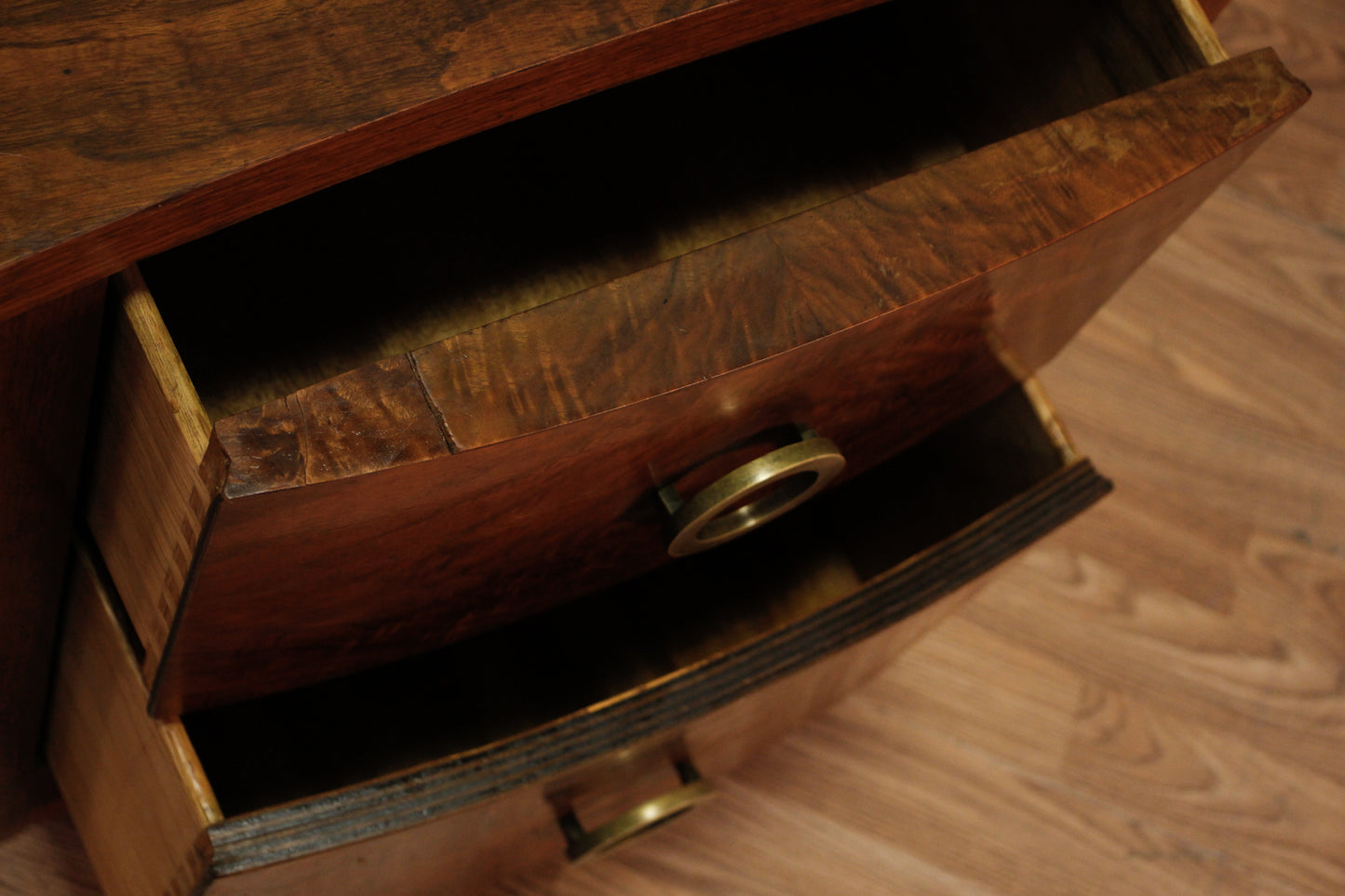 Art Deco Burl 2-Drawer Nightstand