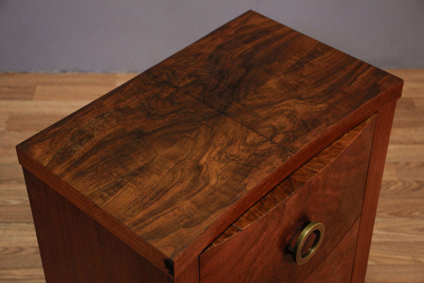 Art Deco Burl 2-Drawer Nightstand
