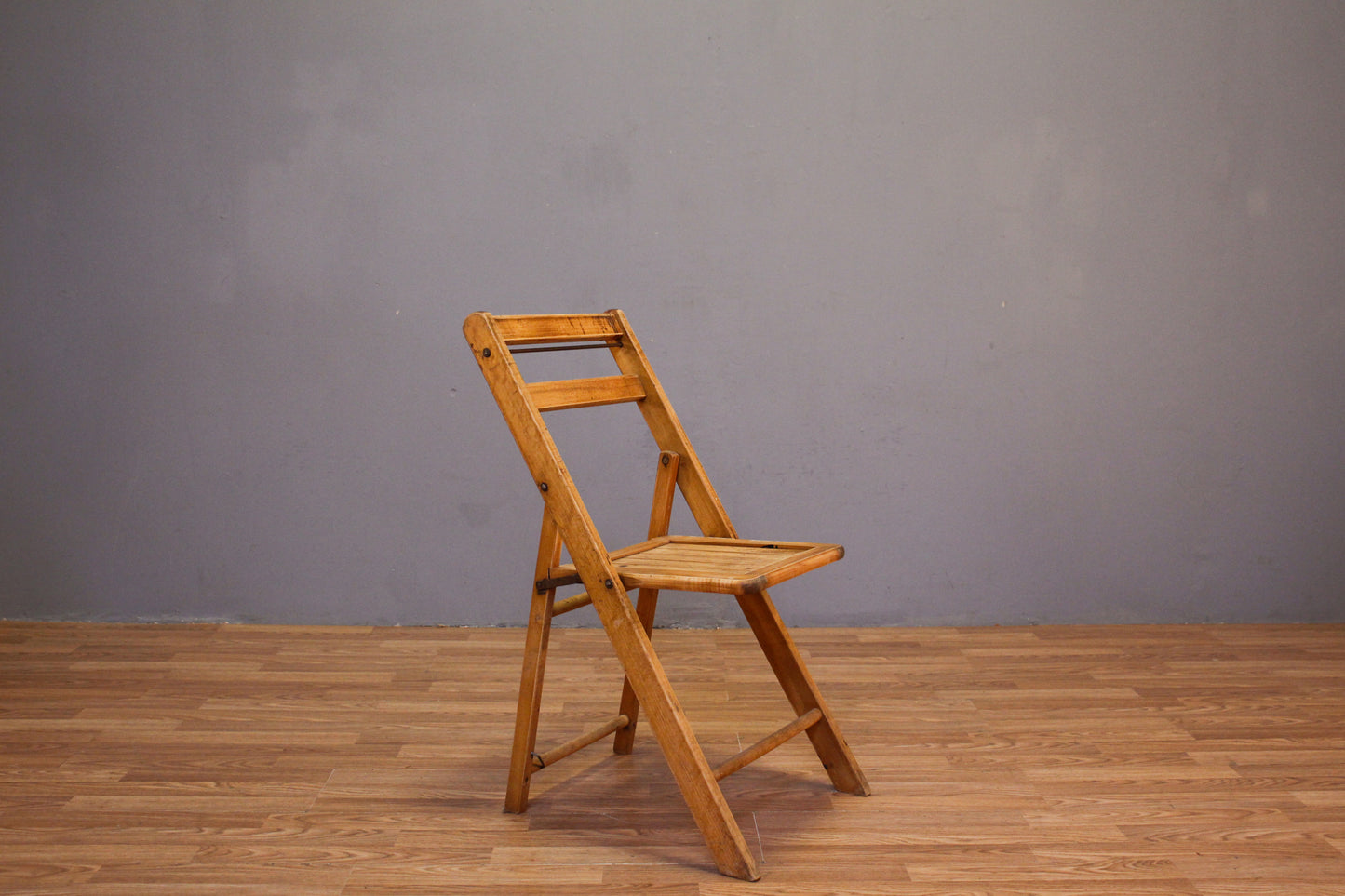 Weathered Slatted Folding Chair