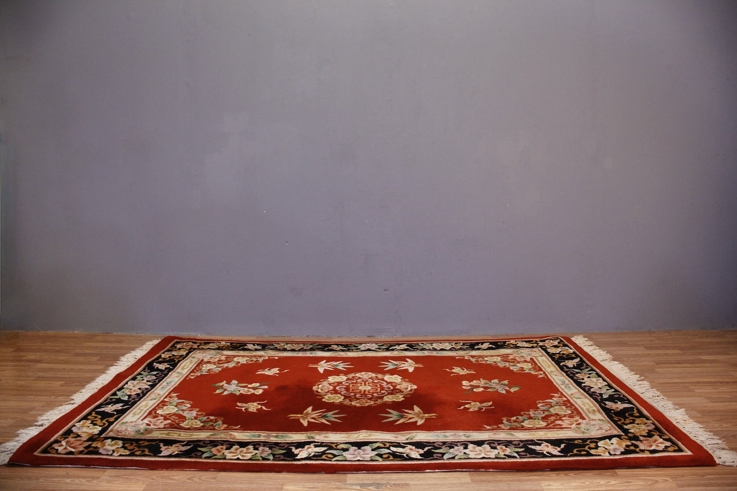 Large Chinese Scarlet & Black Wool Area Rug