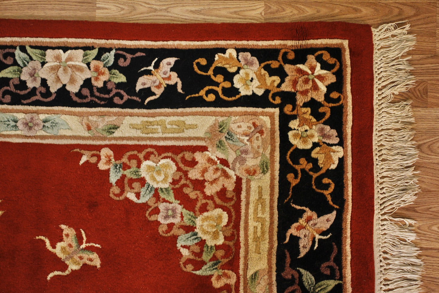 Large Chinese Scarlet & Black Wool Area Rug