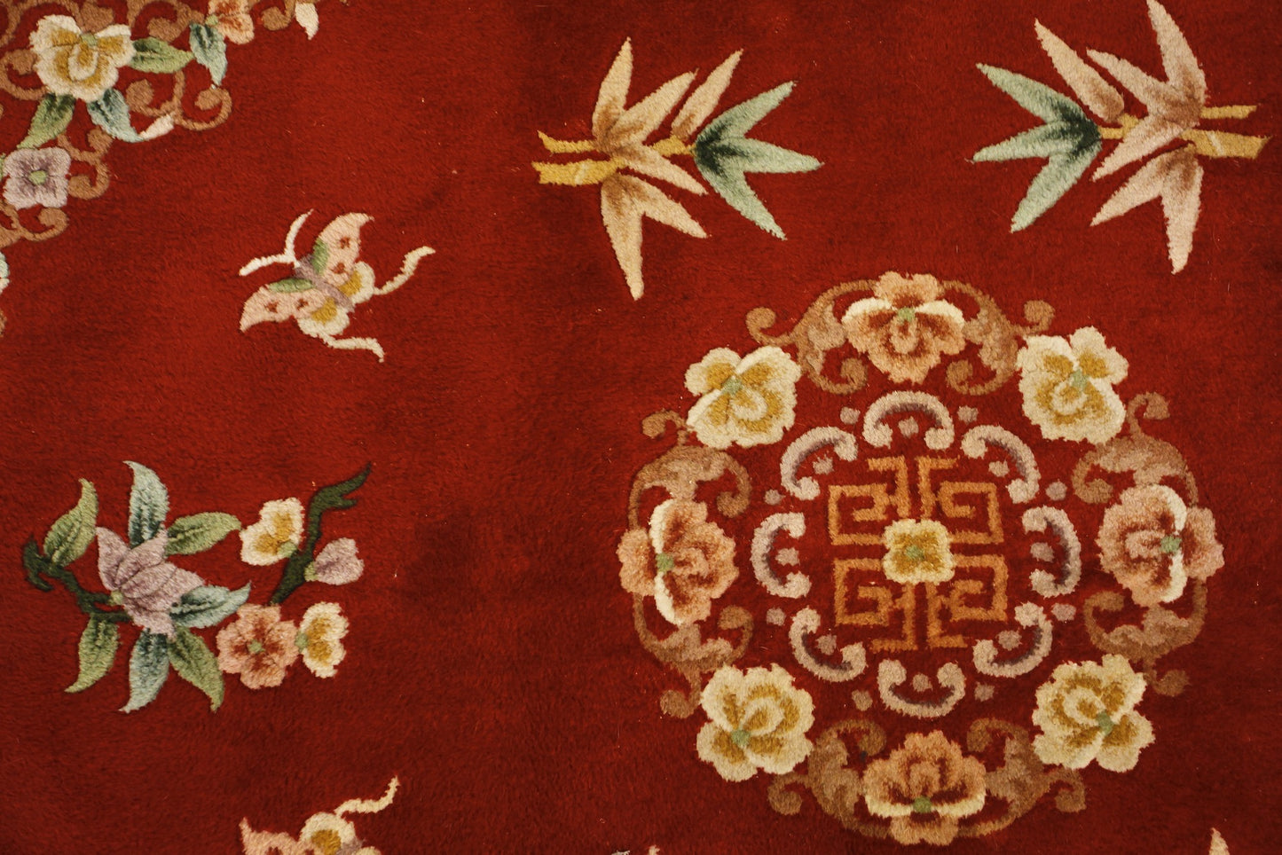 Large Chinese Scarlet & Black Wool Area Rug