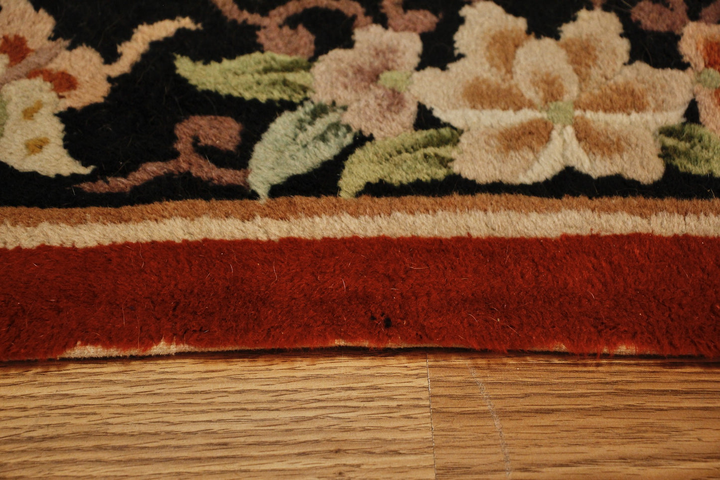 Large Chinese Scarlet & Black Wool Area Rug