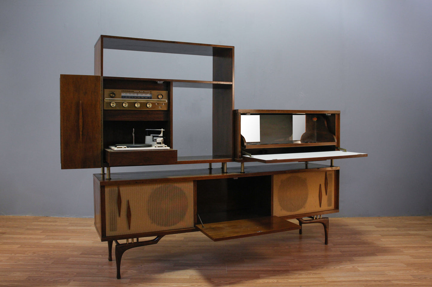 1960s 3-Piece Walnut Stereo Wall Unit