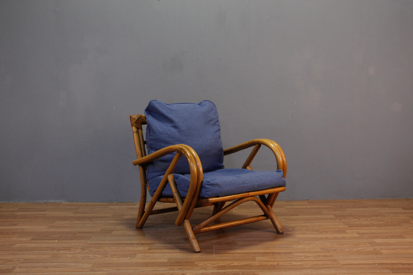Rattan & Blue Accent Chair K - ONLINE ONLY