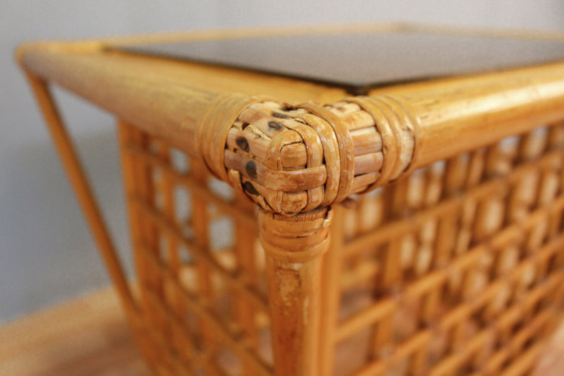 Bamboo & Smoked Glass Side Table