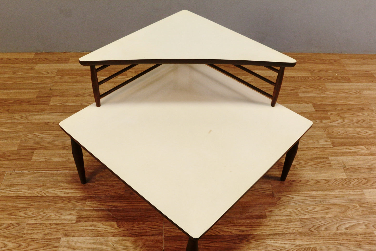Ivory Laminate & Walnut Corner Side Table
