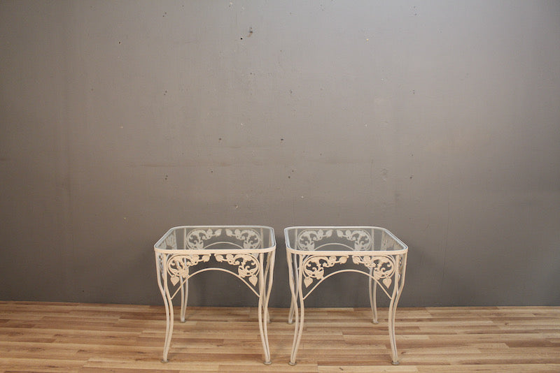 White Iron & Glass Side Table - ONLINE ONLY