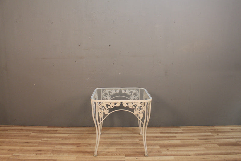 White Iron & Glass Side Table - ONLINE ONLY