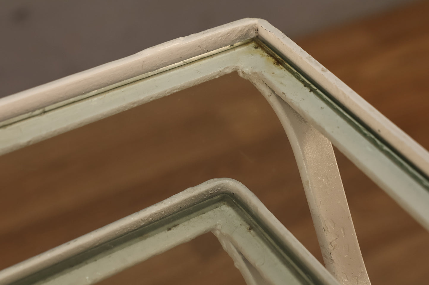 Trio of White Iron & Glass Nesting Tables