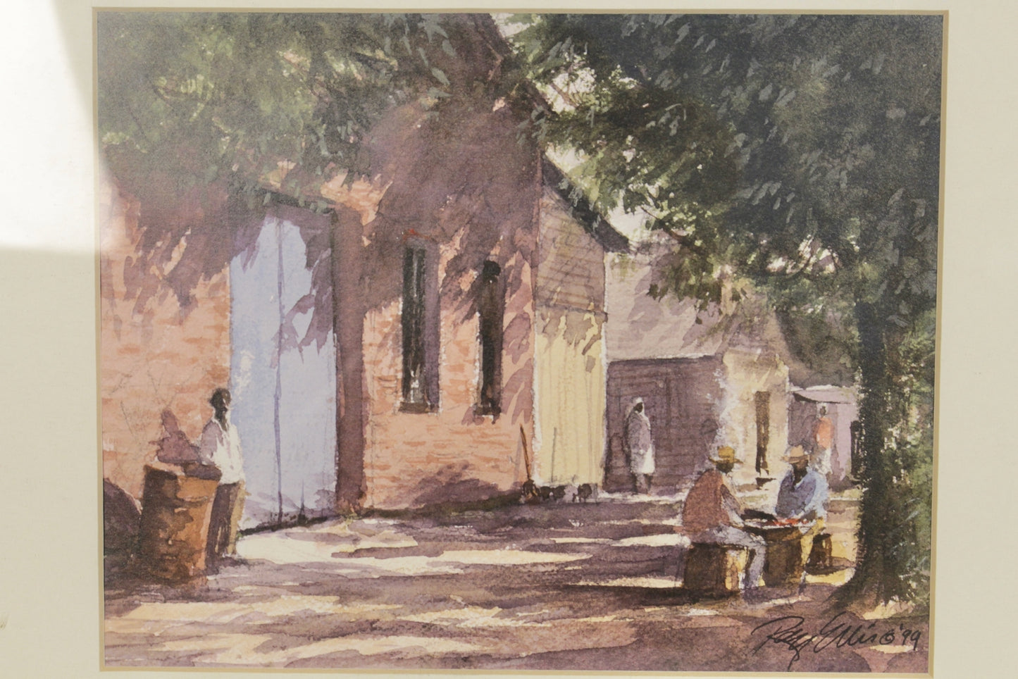 "The Checker Players" Watercolor Painting