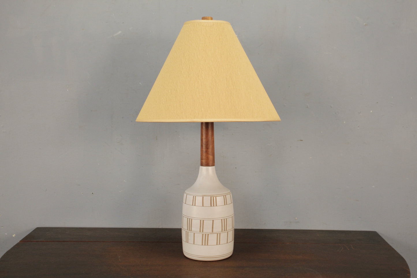 Mid Century Martz Walnut & Ceramic Table Lamp