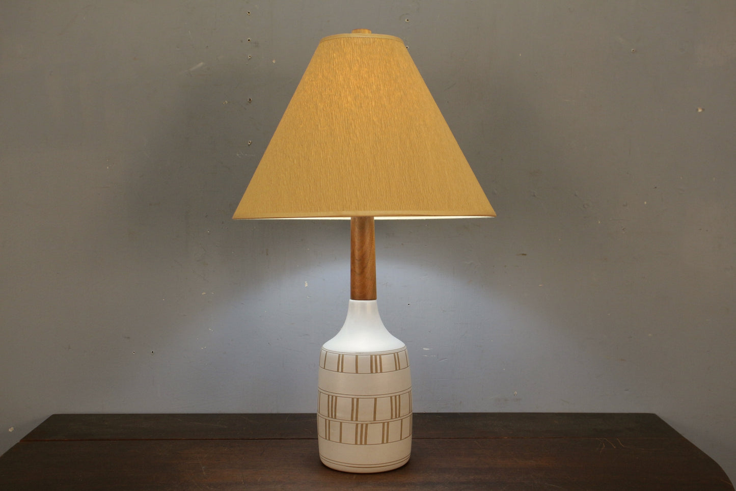 Mid Century Martz Walnut & Ceramic Table Lamp