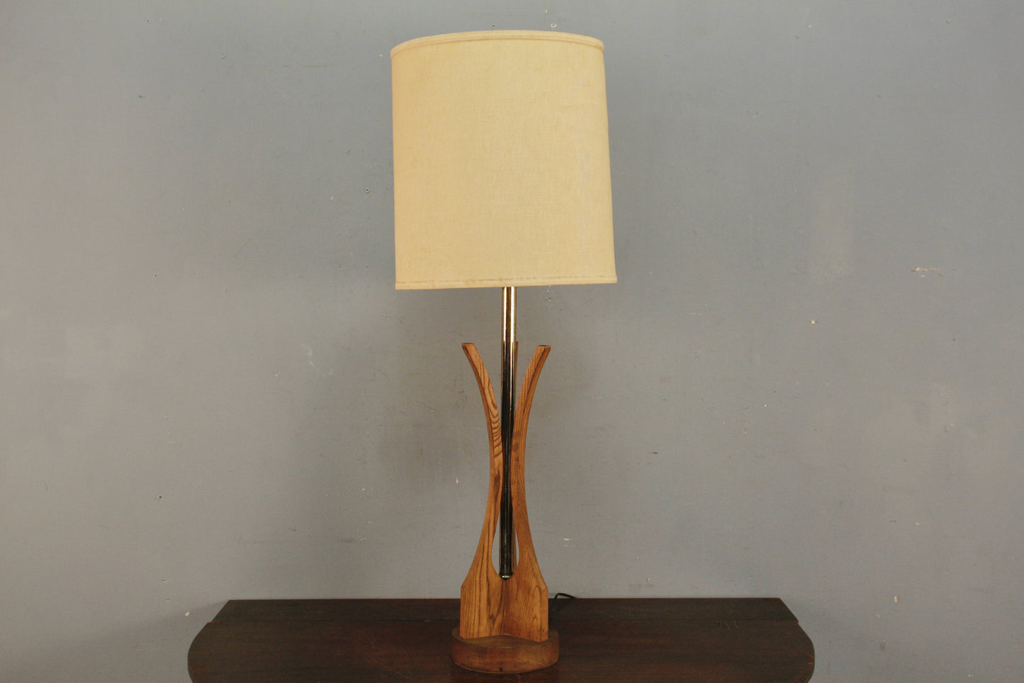 Tall Walnut & Brass Table Lamp