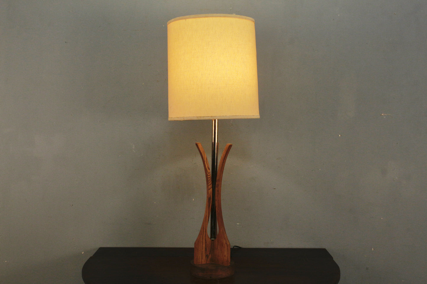 Tall Walnut & Brass Table Lamp