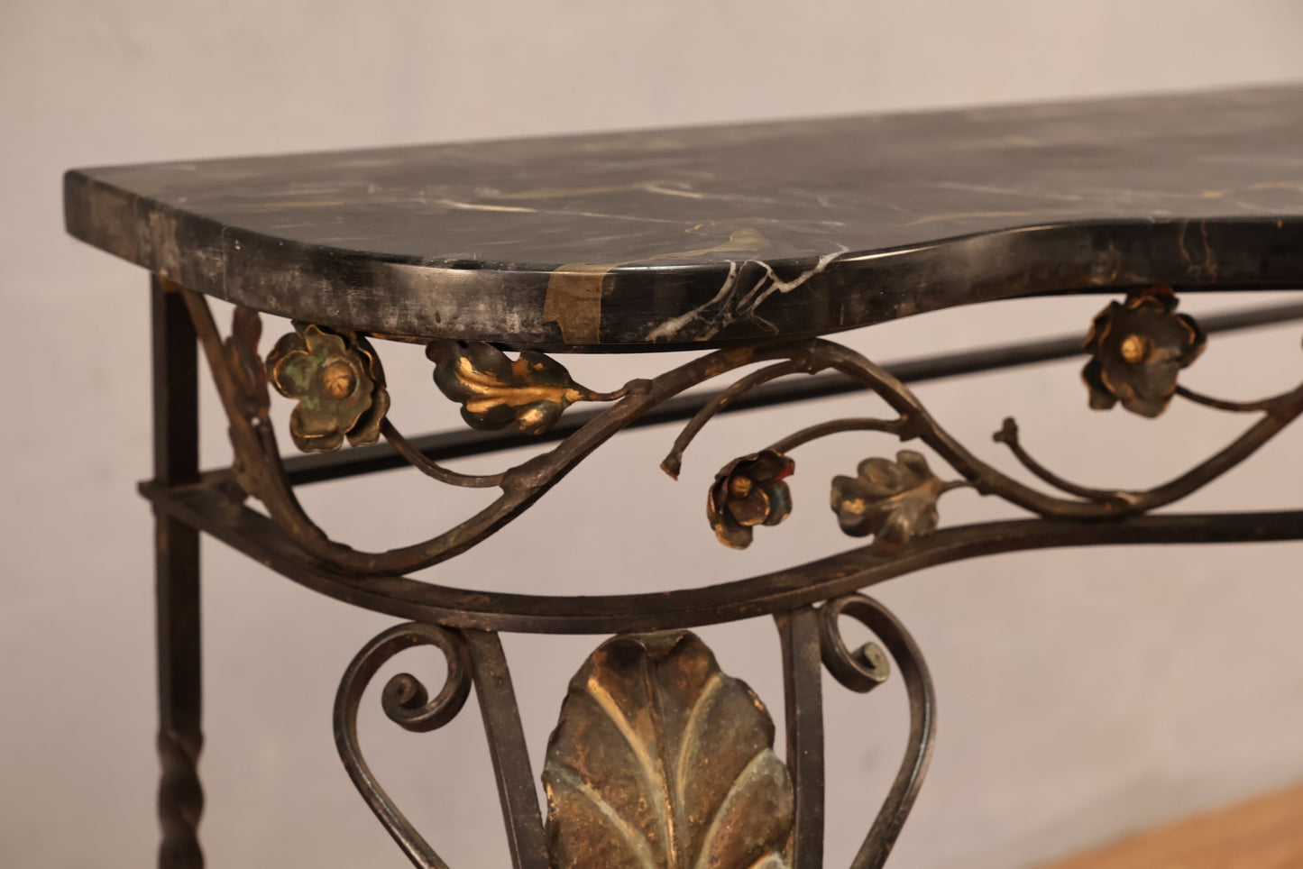 Slim Wrought Iron & Marble Console Table - ONLINE ONLY