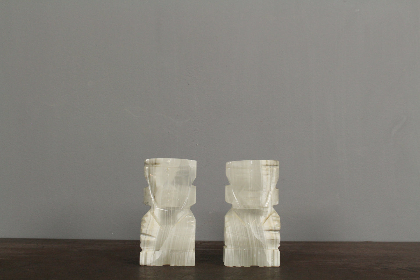 Pair Of Carved White Onyx Bookends