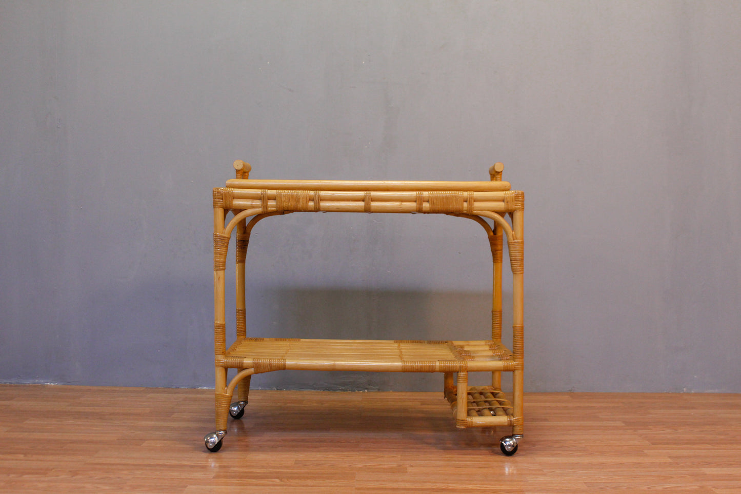 Bleached Bamboo Tray-Top Bar Cart
