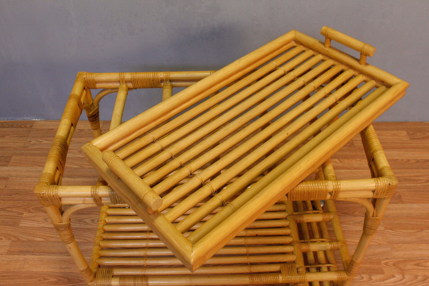 Bleached Bamboo Tray-Top Bar Cart