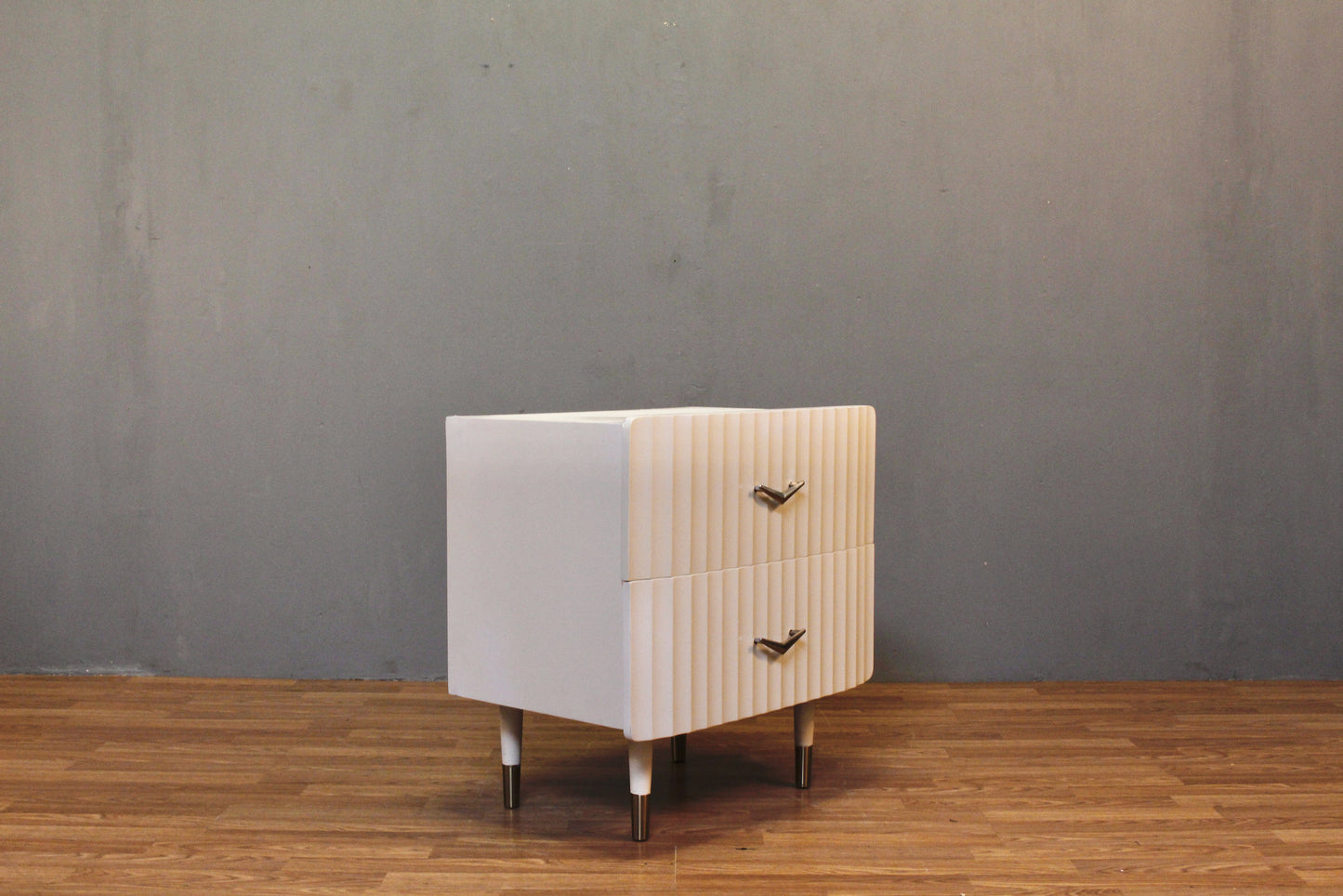 Modern White Wave & Chrome Nightstand