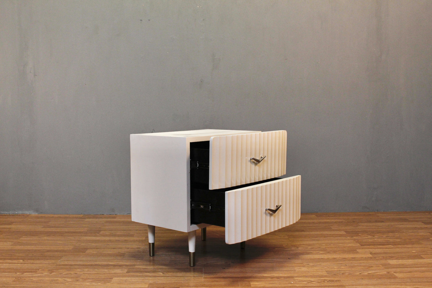 Modern White Wave & Chrome Nightstand