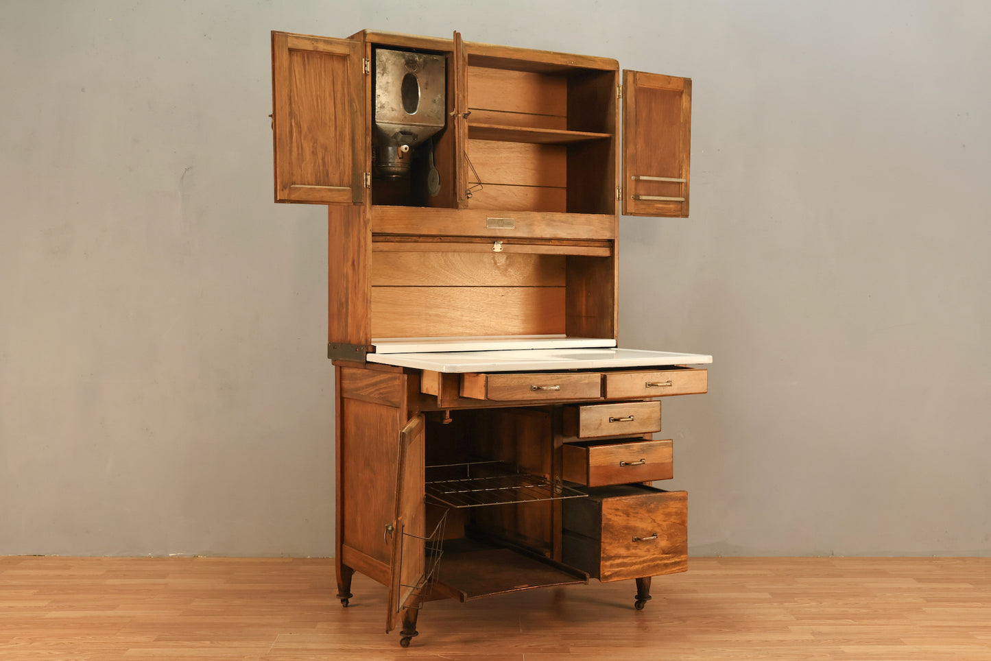 Wood & Enamel Hoosier Kitchen Cabinet